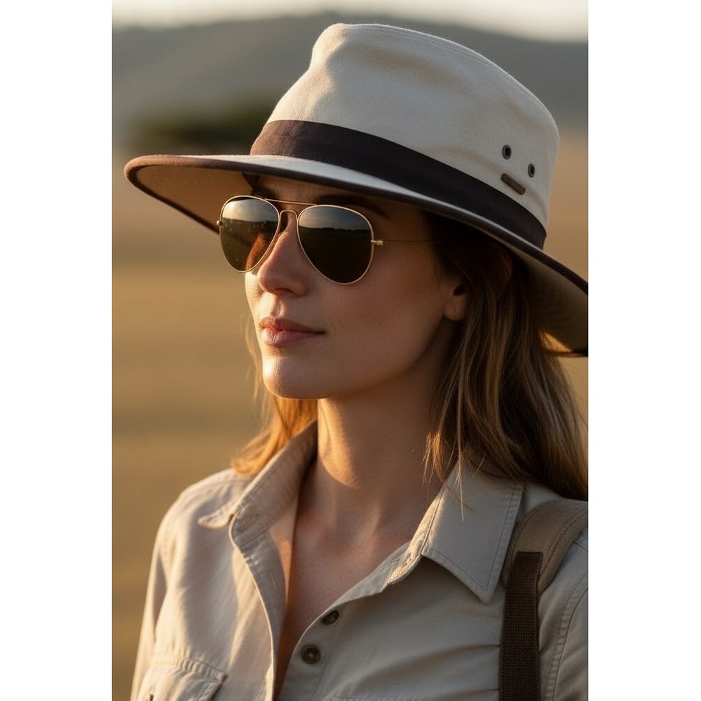 Kangol Unisex Safari Outdoor Bucket Fedora Sun Hat Beige/Tan Brown Strap 7.5"XL